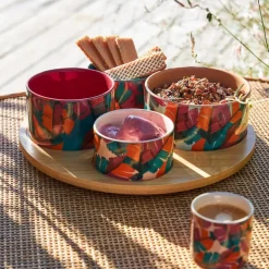 Service apéritif 4 pièces en grès et bambou multicolore - Seguia