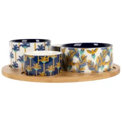 Service apéritif 4 pièces en porcelaine et bambou palmier - Mocoa
