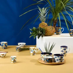 Service apéritif 4 pièces en porcelaine et bambou palmier - Mocoa