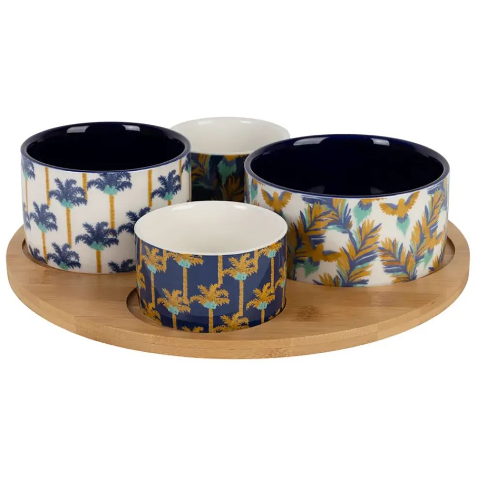 Service apéritif 4 pièces en porcelaine et bambou palmier - Mocoa