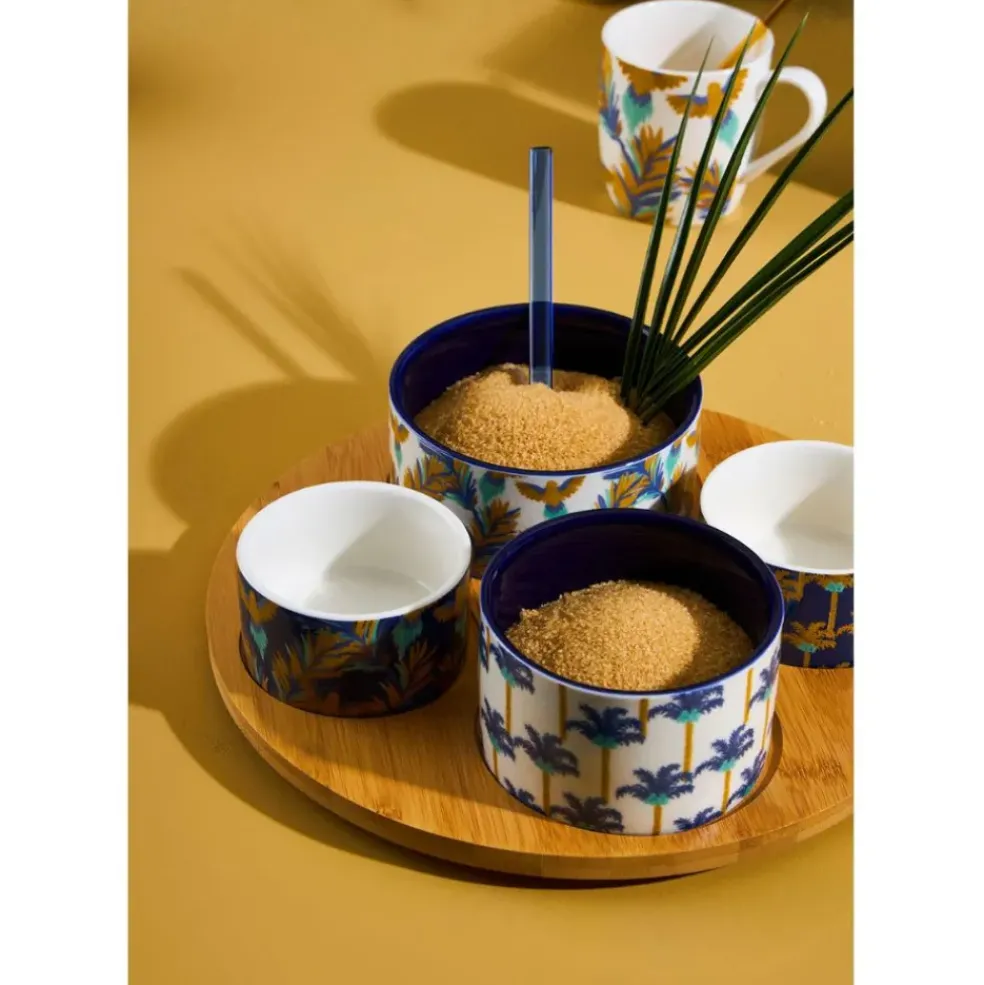 Service apéritif 4 pièces en porcelaine et bambou palmier - Mocoa