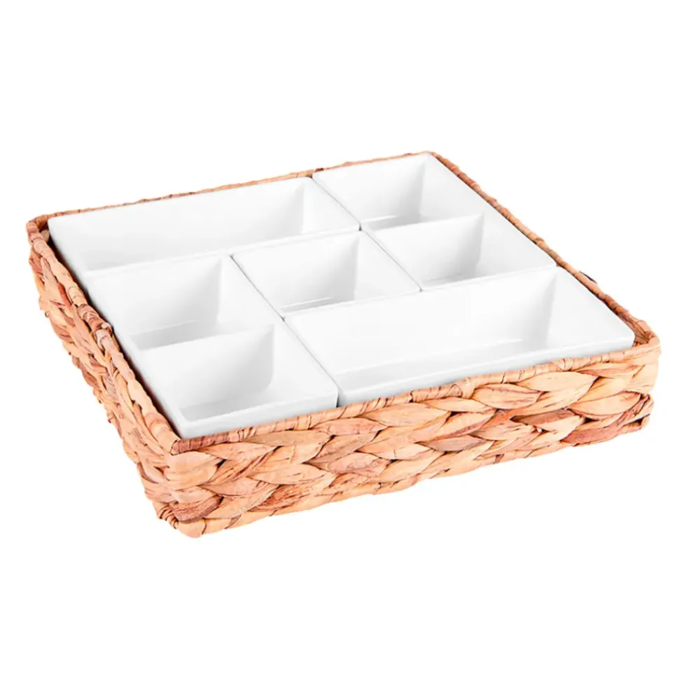 Service apéritif tressé 6 pièces en porcelaine blanc