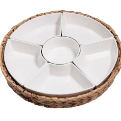 Set apéritif plateau en tresse avec coupelle en porcelaine