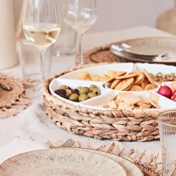 Set apéritif plateau en tresse avec coupelle en porcelaine