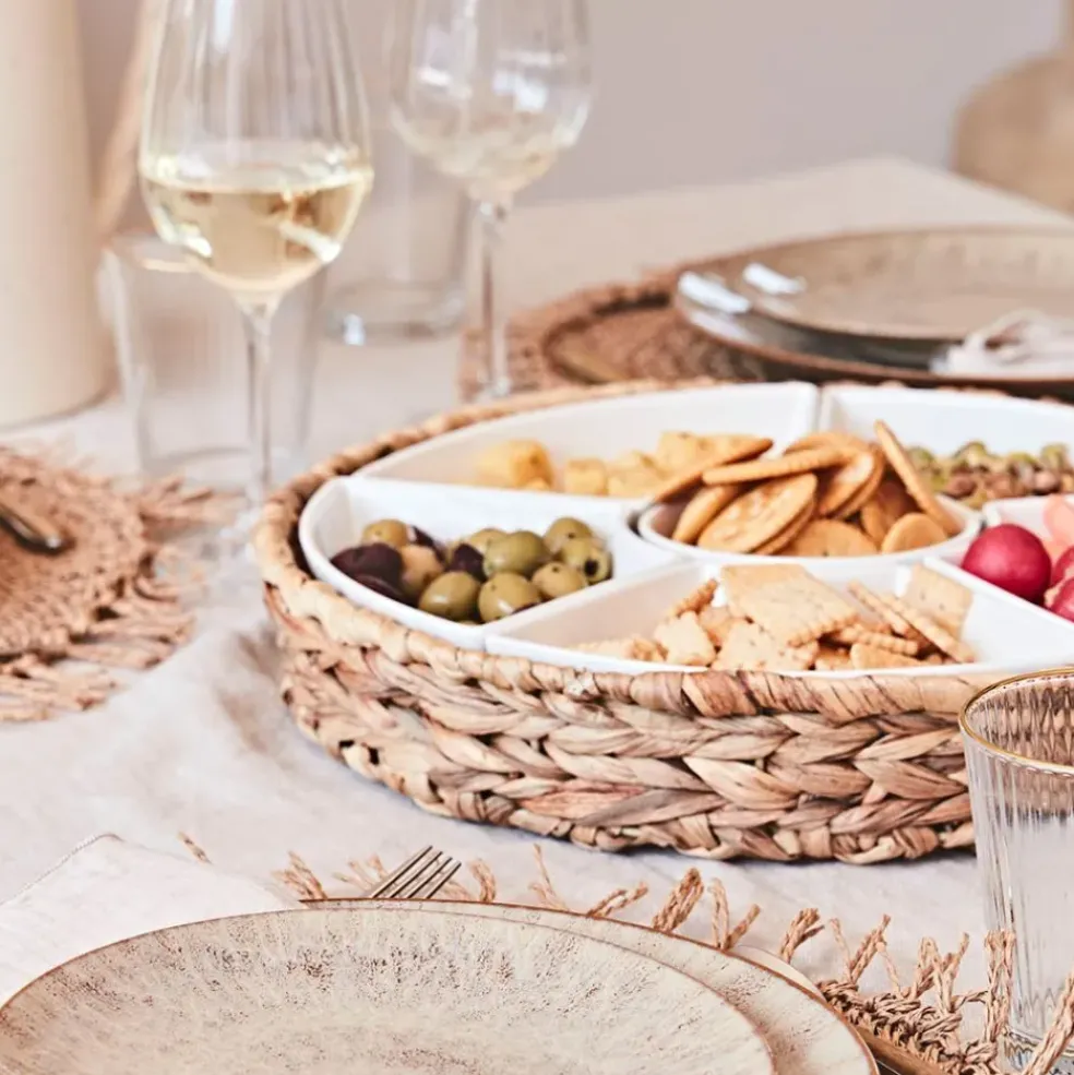Set apéritif plateau en tresse avec coupelle en porcelaine