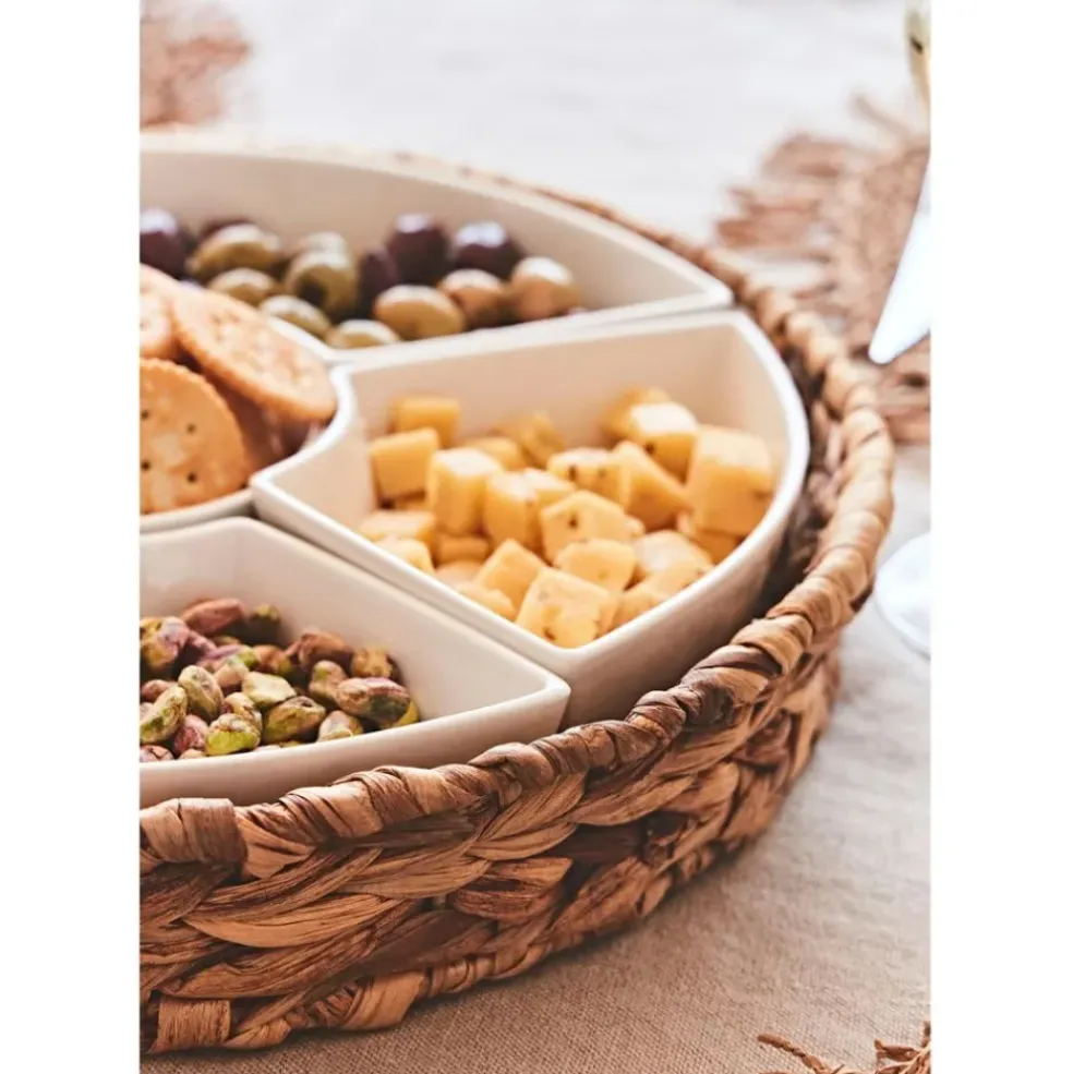 Set apéritif plateau en tresse avec coupelle en porcelaine