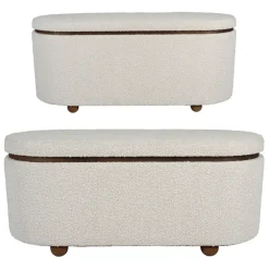 Set de 2 bancs coffre en tissu et pin blanc - Alpinia