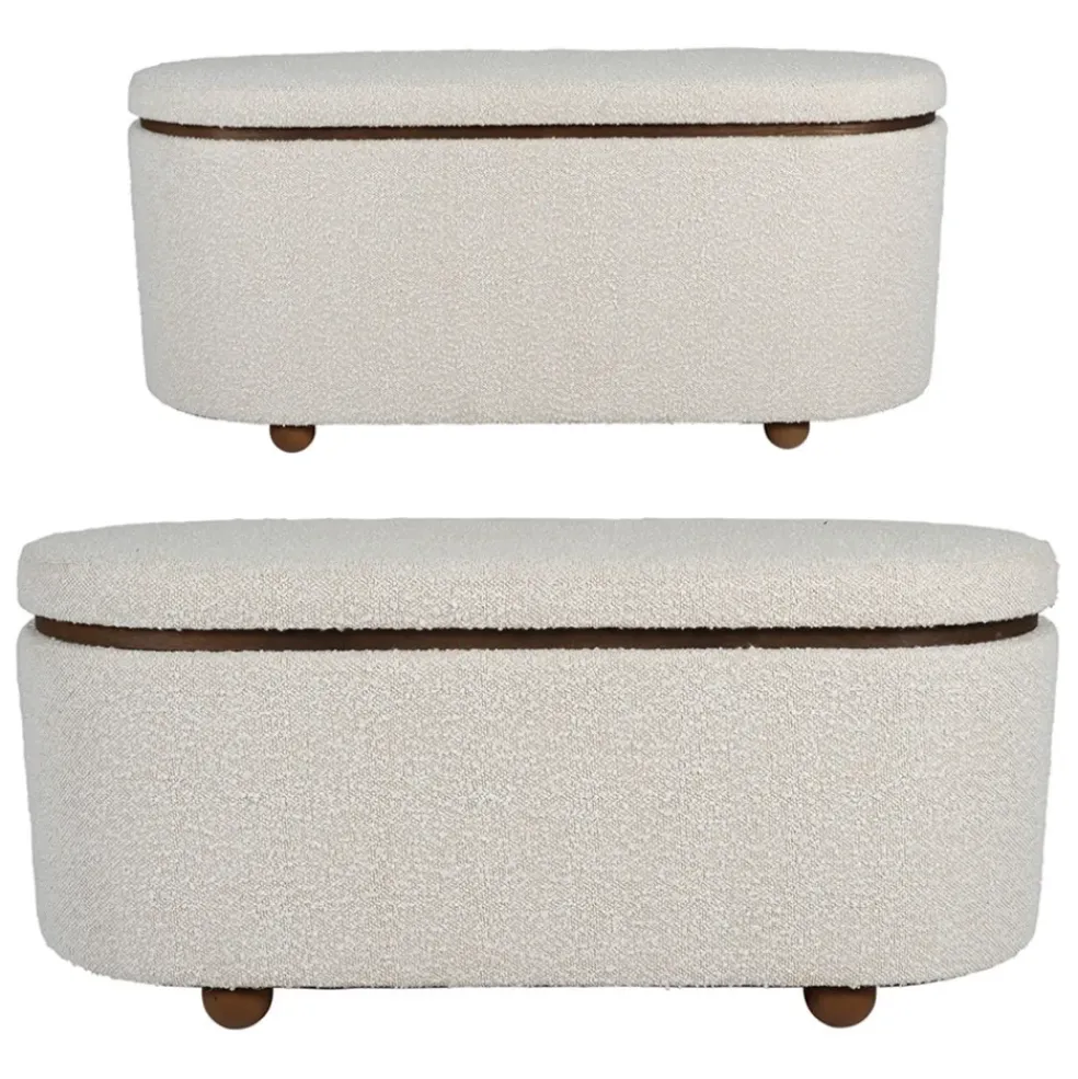 Set de 2 bancs coffre en tissu et pin blanc - Alpinia