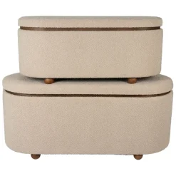 Set de 2 bancs coffre en tissu et pin beige - Alpinia