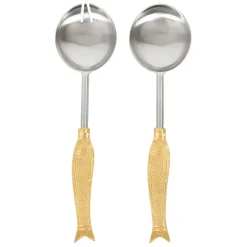 Set de 2 couverts de salade en inox et laiton doré - Poisson
