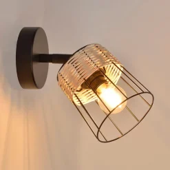 Spot 1 lumière en metal et rotin tresse h18.5cm noir - Indah