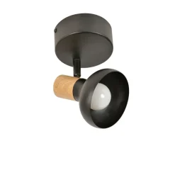 Spot 1 lumière en métal noir et effet bois - Alvar