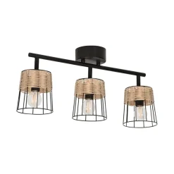 Spot 3 lumières en metal et rotin tresse h23cm noir - indah