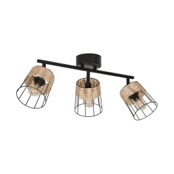 Spot 3 lumières en metal et rotin tresse h23cm noir - indah