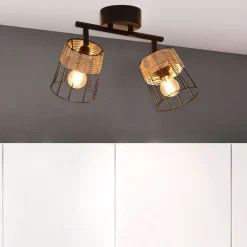 Spot 2 lumières en metal et rotin tresse h23cm noir - indah