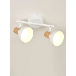 Spot 2 lumières en métal effet bois blanc - Alvar