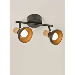 Spot 2 lumières en métal effet bois noir L25.5cm - Alvar