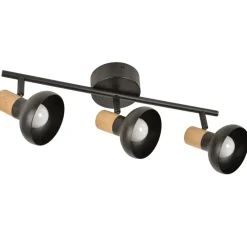Spot 3 lumières en métal noir et effet bois L45.5cm - Alvar