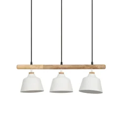 Suspension 3 lampes en fer et manguier blanc L66cm - Ferese