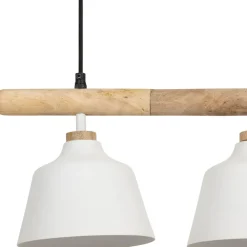 Suspension 3 lampes en fer et manguier blanc L66cm - Ferese