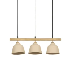 Suspension 3 lampes en fer et manguier sable L66cm - Ferese