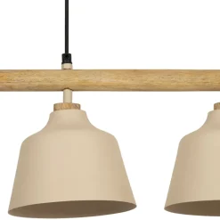Suspension 3 lampes en fer et manguier sable L66cm - Ferese