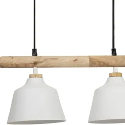 Suspension 5 lampes en fer et manguier blanc L114cm - Ferese