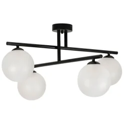 Suspension 4 lumières en fer et verre noir mat h36cm - Ardecor