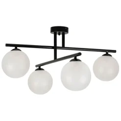 Suspension 4 lumières en fer et verre noir mat h36cm - Ardecor