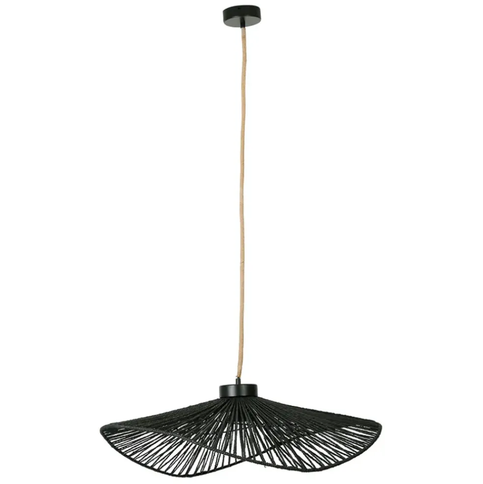 Suspension en corde de papier et fer d71cm noir - Calyp