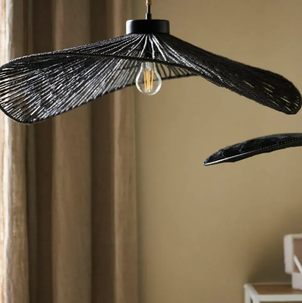 Suspension en corde de papier et fer d71cm noir - Calyp