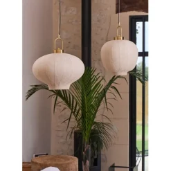 Suspension en lin blanc cassé et doré d35cm - Calypso