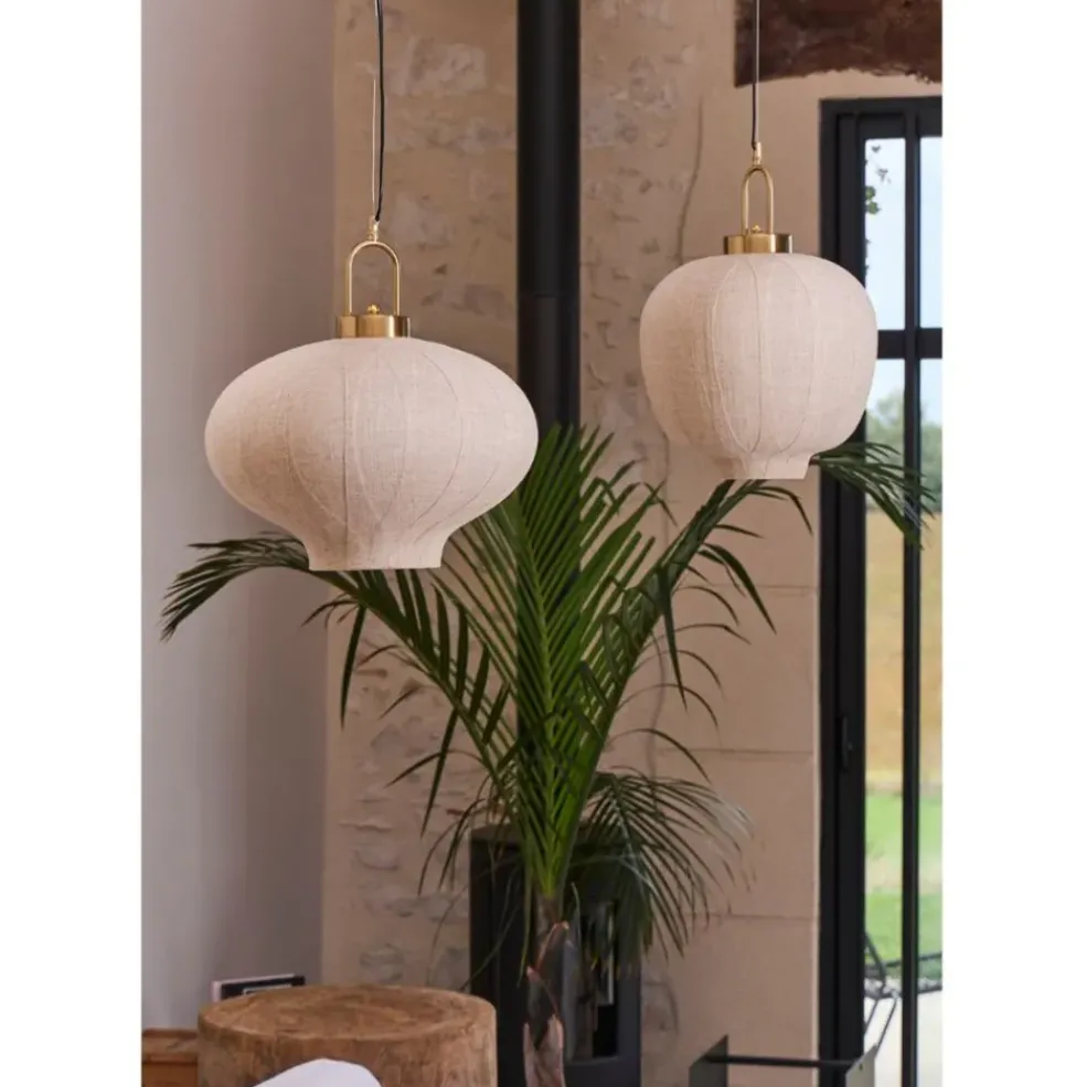 Suspension en lin blanc cassé et doré d35cm - Calypso