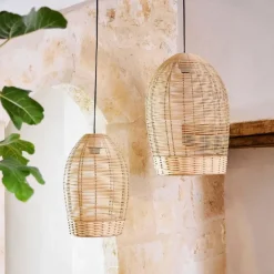 Suspension en rotin naturel et fer d34cm - Bohème