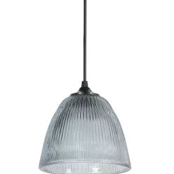 Suspension en verre strié h15cm fumé