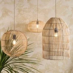 Suspension non électrique en rotin et fer naturel d40cm - Brasil