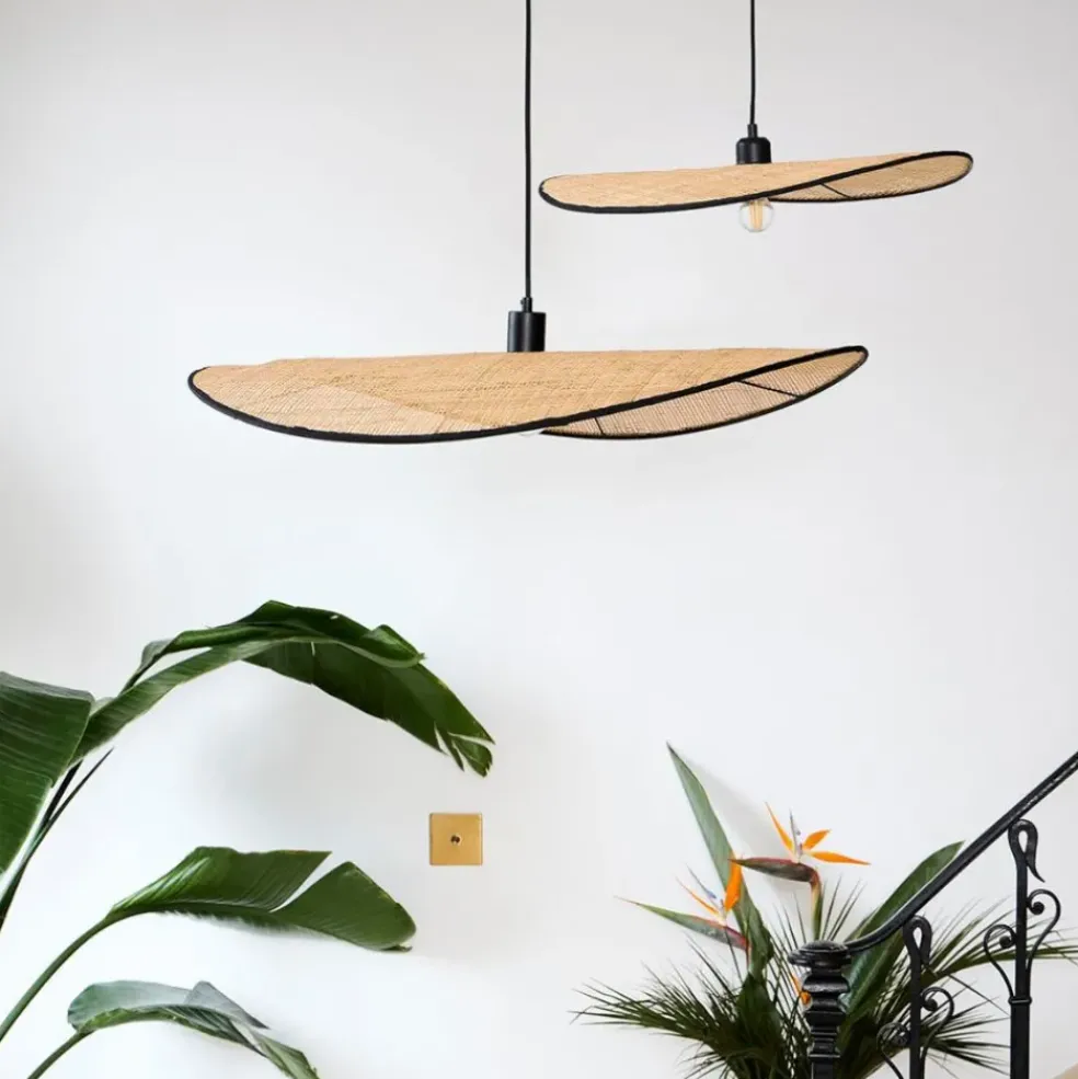 Suspension non électrique en rotin naturel et noir d54cm - Yucata