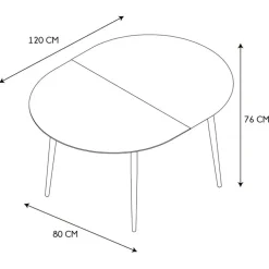 Table à manger avec allonge en bois 120(+40cm)x80cm - Lara