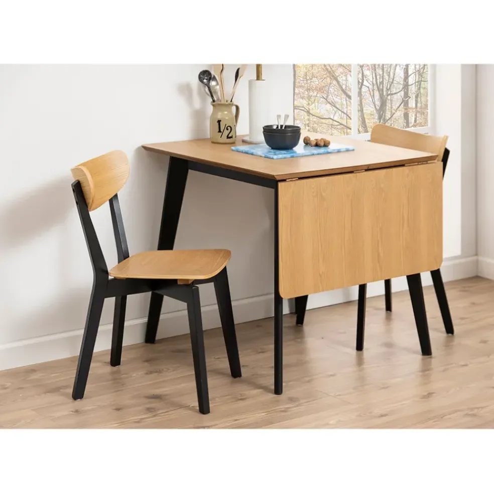 Table à manger avec rallonge en plaqué chêne 120x80cm - Roxy