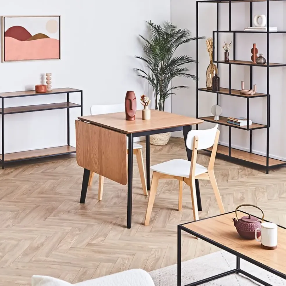 Table à manger avec rallonge en plaqué chêne 120x80cm - Roxy