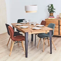 Table à manger en chêne massif et pieds acier 160x90cm- Manny