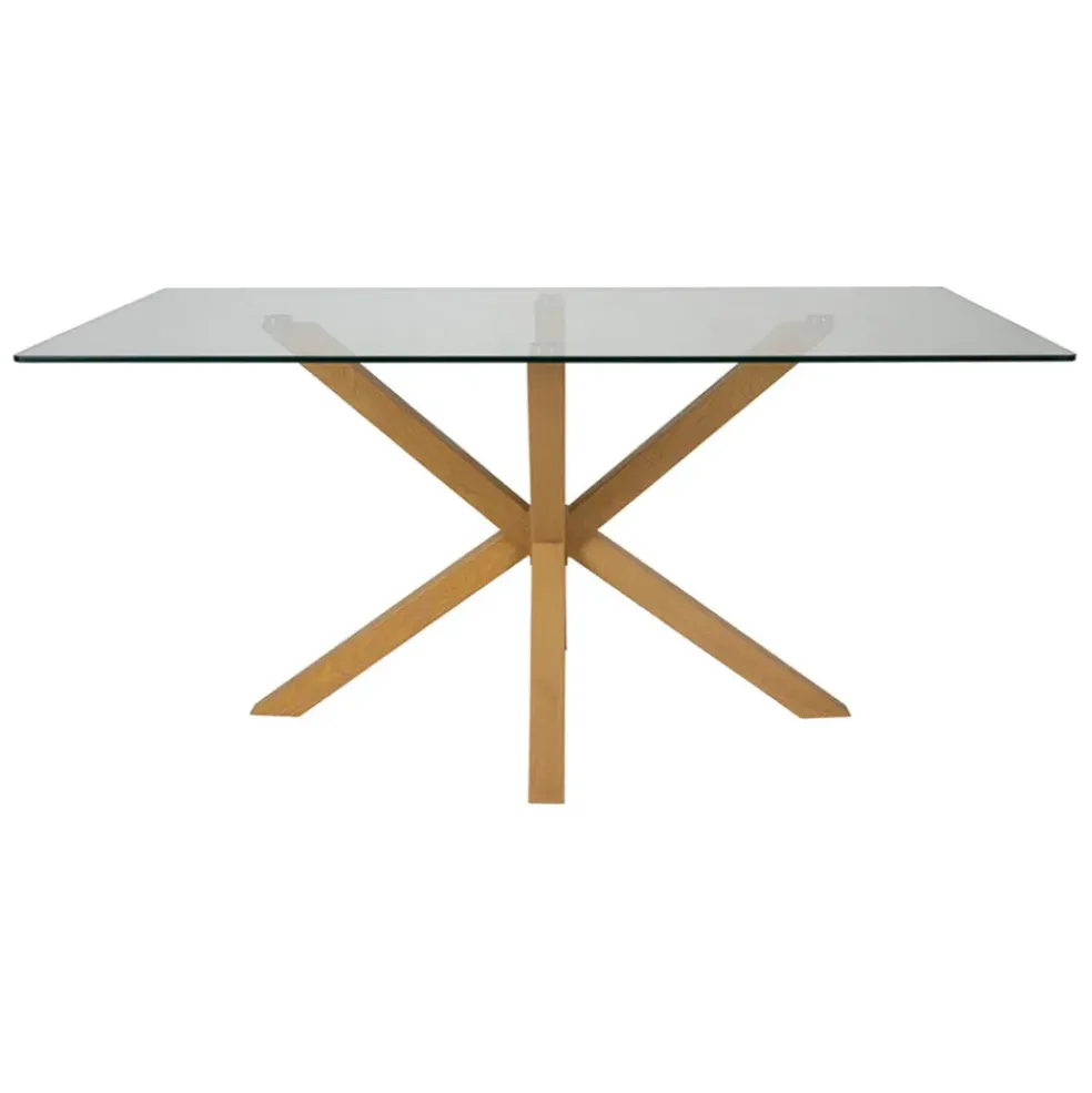 Table à manger en verre trempé et métal naturel 180x90cm - Adela