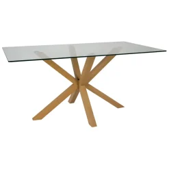 Table à manger en verre trempé et métal naturel 180x90cm - Adela