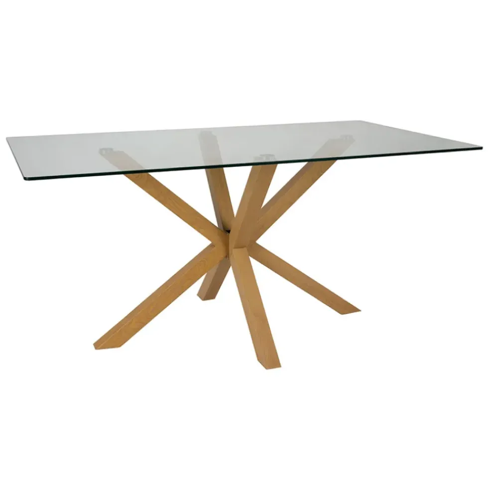 Table à manger en verre trempé et métal naturel 180x90cm - Adela