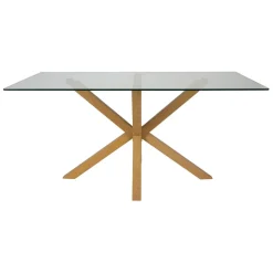 Table à manger en verre trempé et métal naturel 160x90cm - Adela