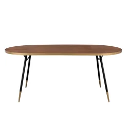 Table à manger ovale en noyer plaqué et métal doré 180x90cm - Denise
