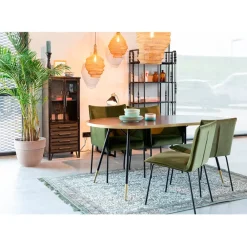 Table à manger ovale en noyer plaqué et métal doré 180x90cm - Denise