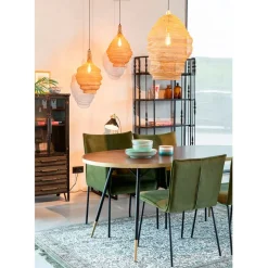 Table à manger ovale en noyer plaqué et métal doré 180x90cm - Denise
