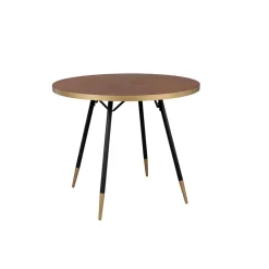 Table à manger ronde en noyer plaqué et métal doré d91cm - Denise