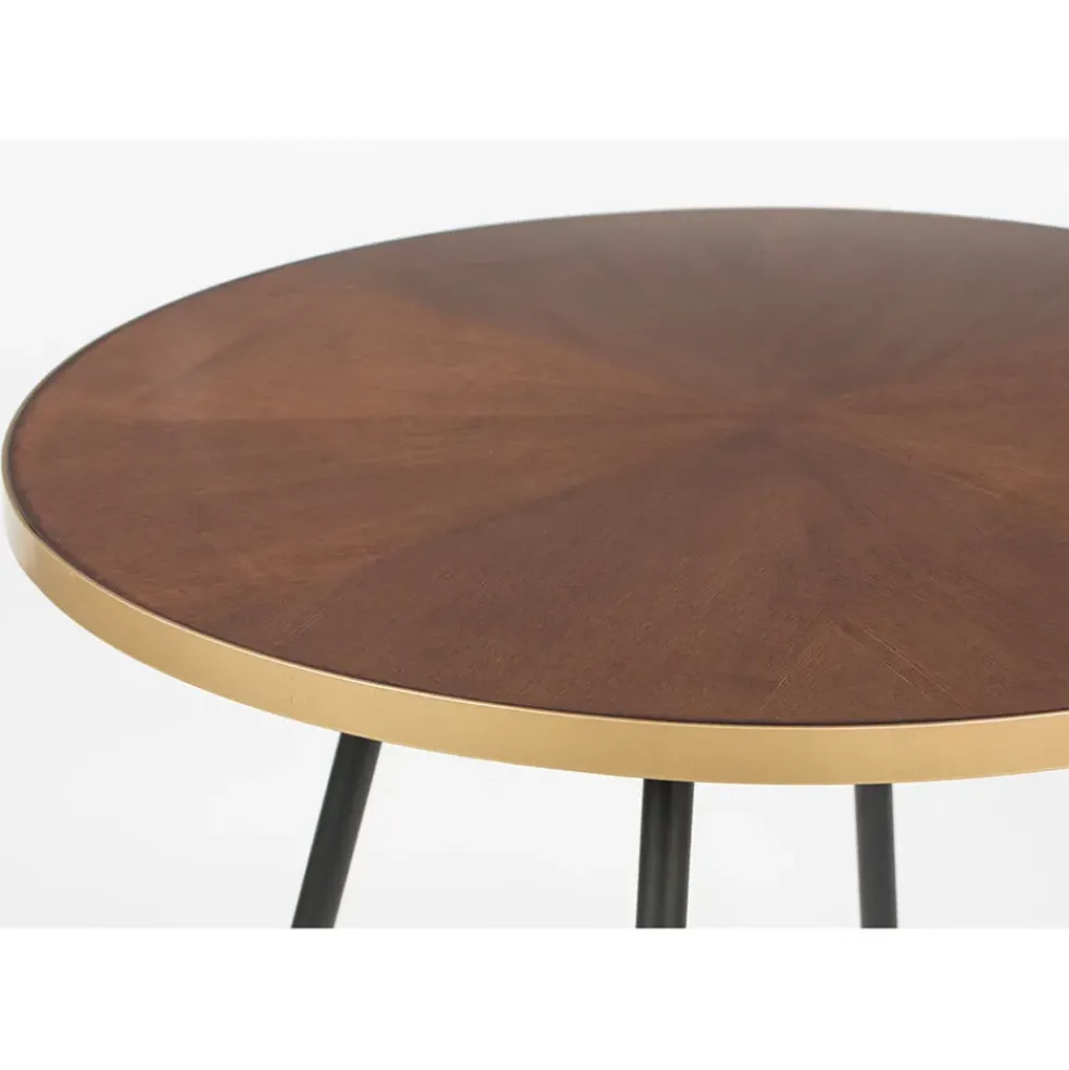 Table à manger ronde en noyer plaqué et métal doré d91cm - Denise